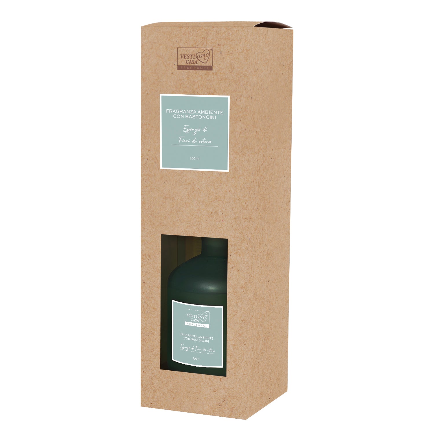 VESTIAMO CASA - Diffusore di Fragranza con bastoncini Essenza Fiori di Cotone 200 ml